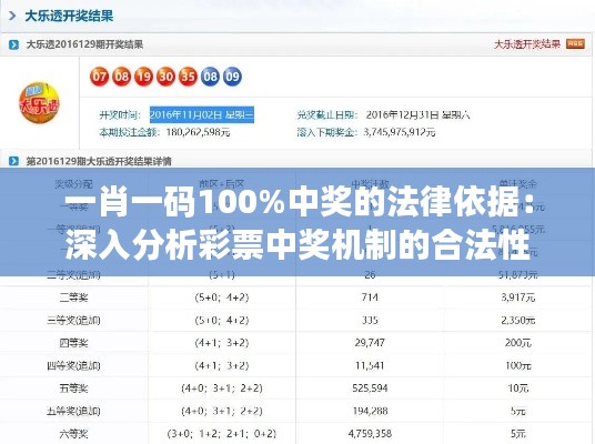 一肖一码100%中奖的法律依据：深入分析彩票中奖机制的合法性