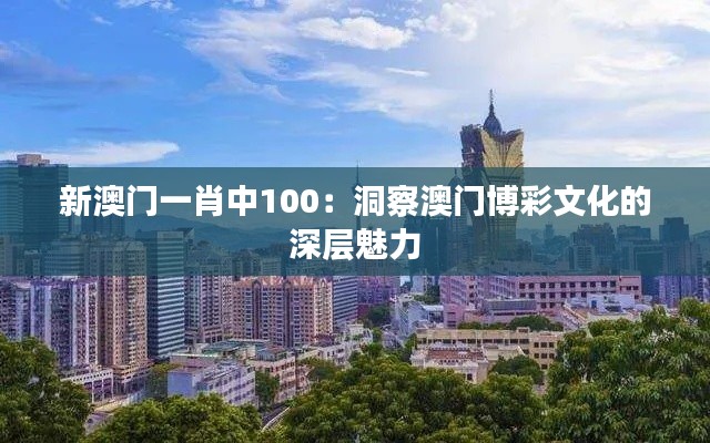 新澳门一肖中100：洞察澳门博彩文化的深层魅力