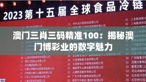 澳门三肖三码精准100：揭秘澳门博彩业的数字魅力